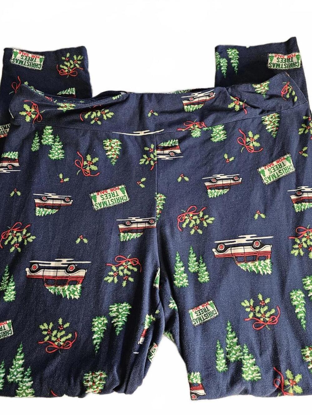 Time and True Women's 1XL Navy Blue Holiday Print Leggings